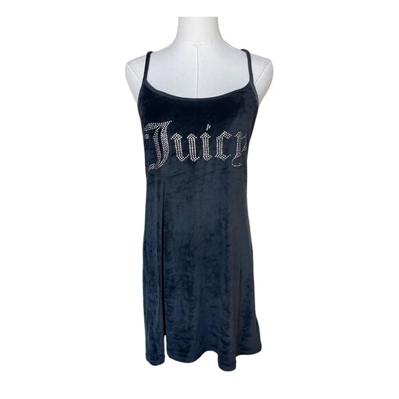Juicy Couture Dress Size M Velvet Velour Bling Spell Out Mini Y2K 90s Plush - Picture 1 of 7